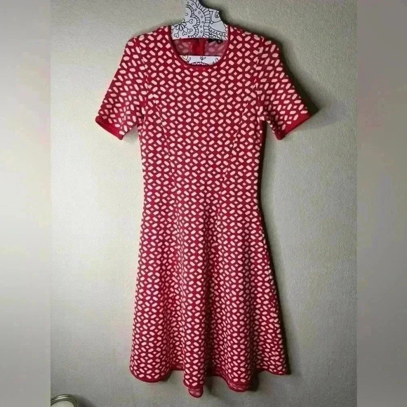 Pink Tartan Royal Red & White Short Sleeve Fit & Flare Dress - Picture 1 of 7